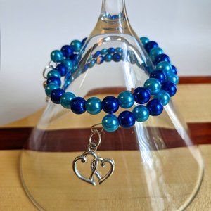Light and dark blue beaded memory wire bracelet